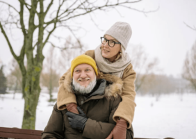 Elderly couple on a winter walk