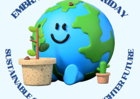 Graphic of the world with a potted plant