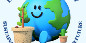Graphic of the world with a potted plant