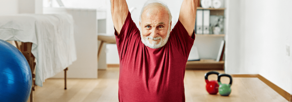 Elderly Man working out in his home