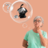 Elderly woman thinking and looking up at the Uccello Tipping Kettle