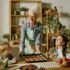 Grandmother in the kitchen baking with her 2 grandchildren